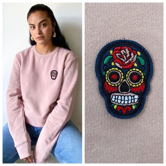 Suspicious Antwerp Sugar Skull Sweatshirt (Sz XS) Dusty Rose Pink Crewneck - Picture 1 of 11